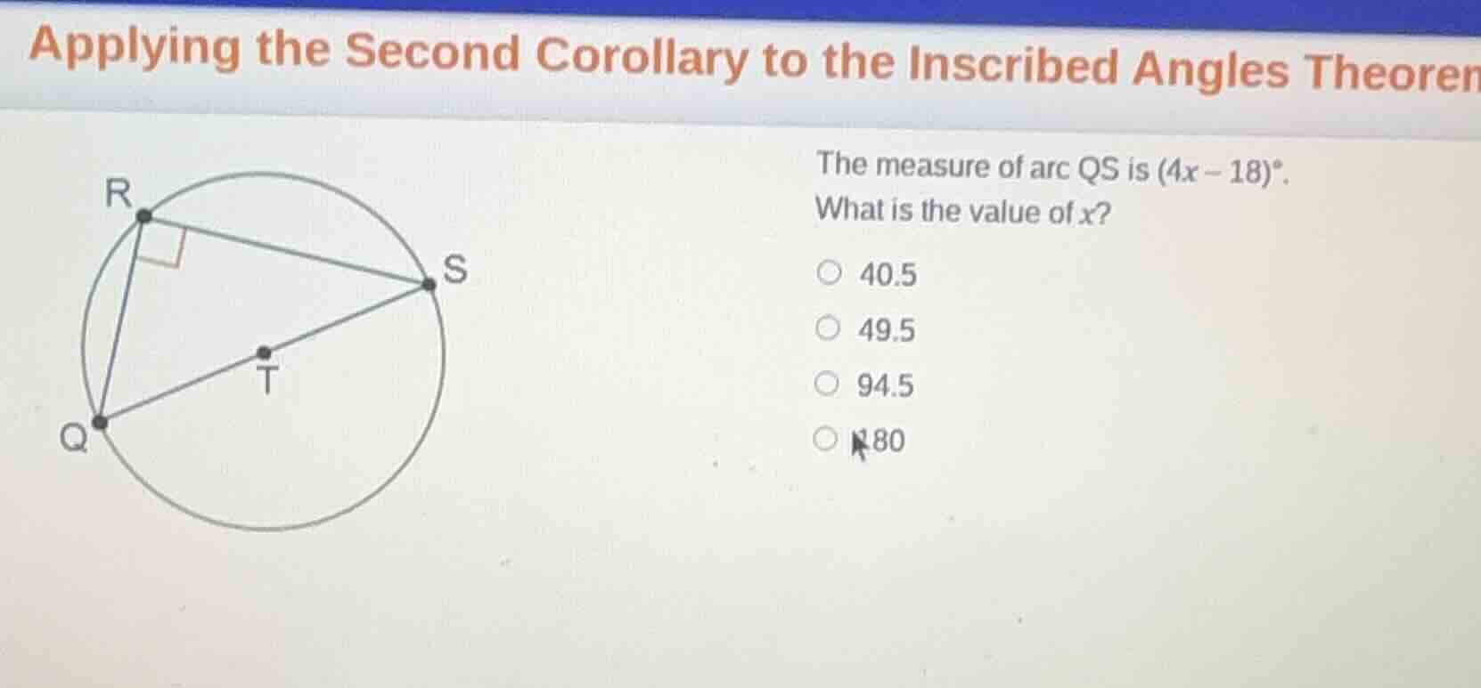 applying the second corollary to the inscribed angles theorem the measu…