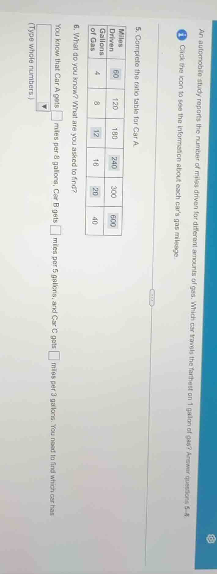 an automobile study reports the number of miles driven for different am…