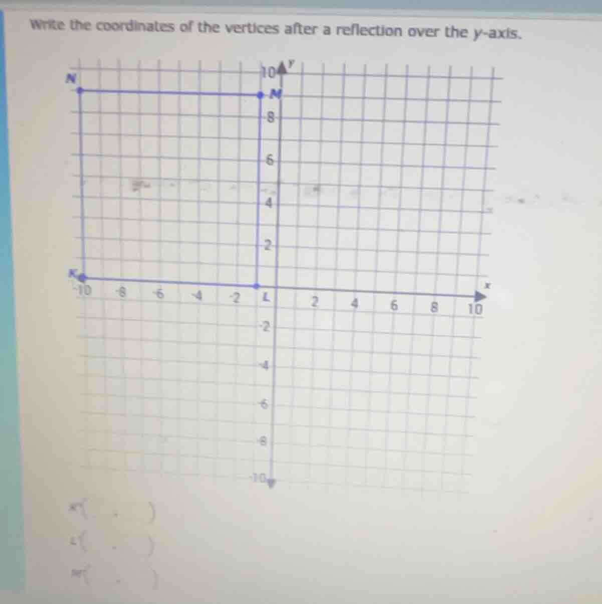 write the coordinates of the vertices after a reflection over the y-axi…