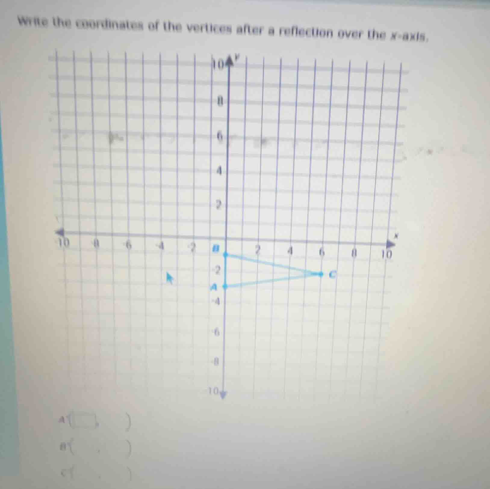 write the coordinates of the vertices after a reflection over the x-axi…