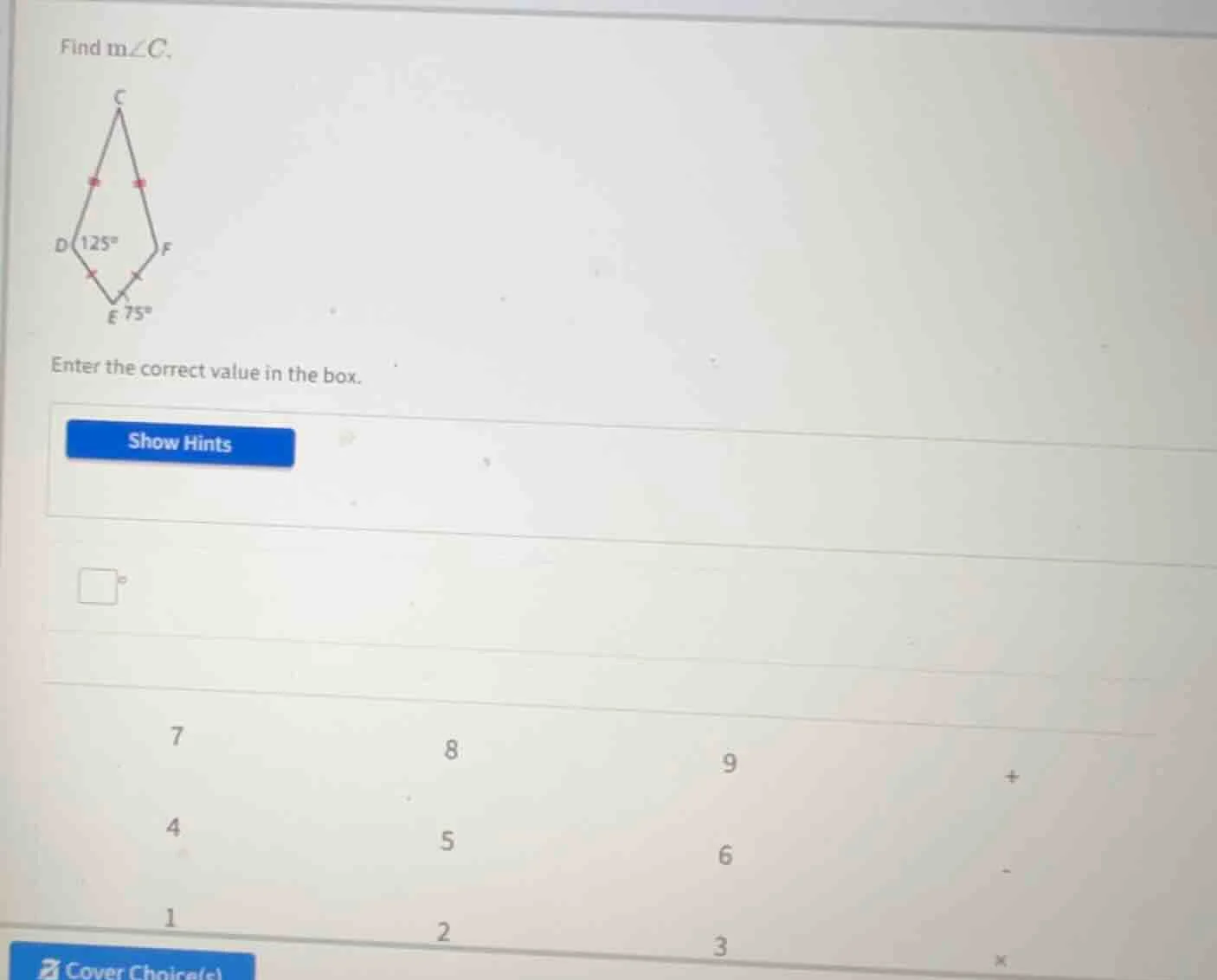 find $m\\angle c$. enter the correct value in the box. show hints