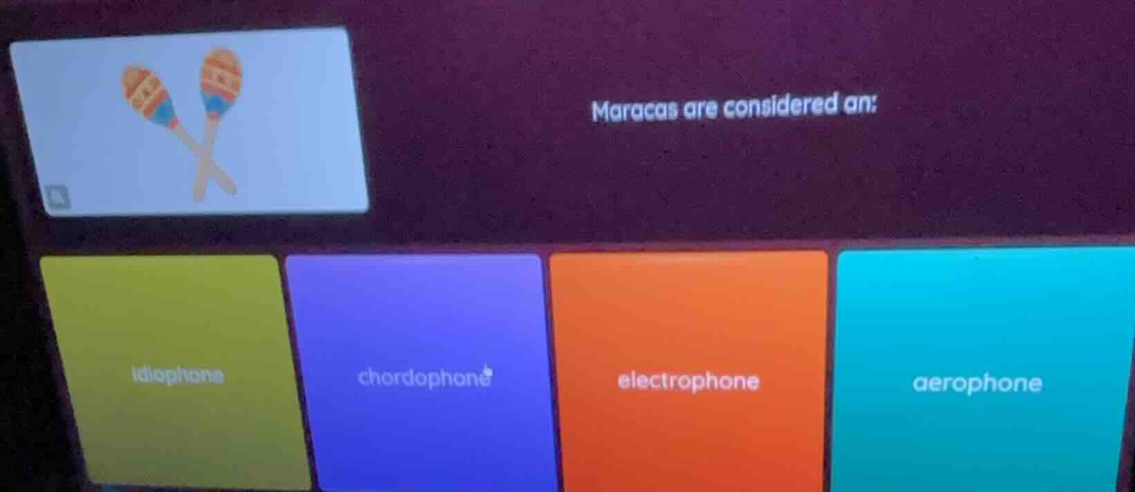 maracas are considered an: idiophone chordophone electrophone aerophone