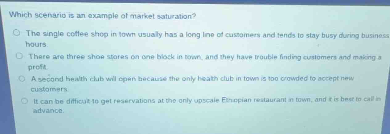 which scenario is an example of market saturation?the single coffee sho…