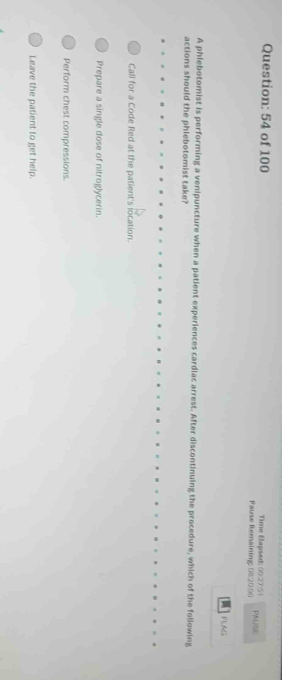 question: 54 of 100 time elapsed: 00:27:51 pause pause remaining: 08:20…