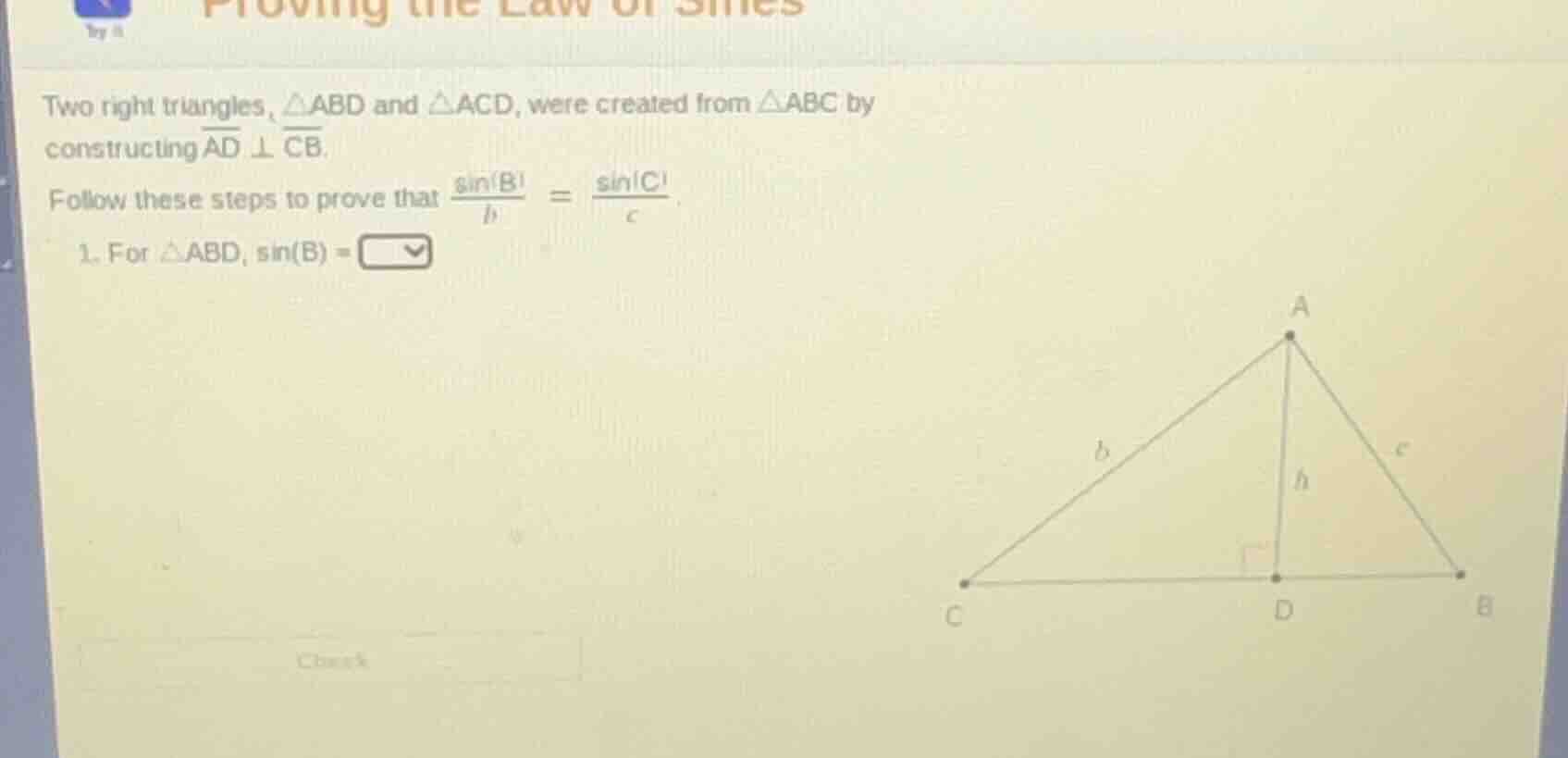 proving the law of sines two right triangles, $\\triangle abd$ and $\\t…