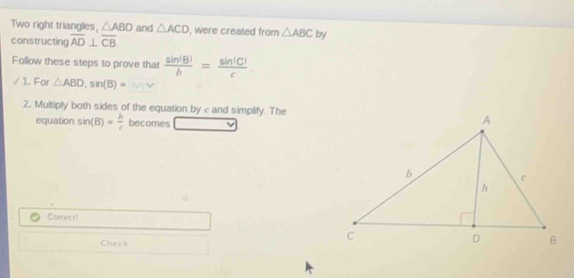 two right triangles, $\\triangle abd$ and $\\triangle acd$, were create…