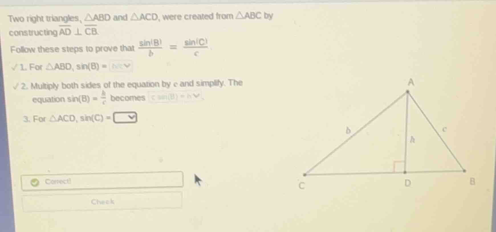 two right triangles, $\\triangle abd$ and $\\triangle acd$, were create…