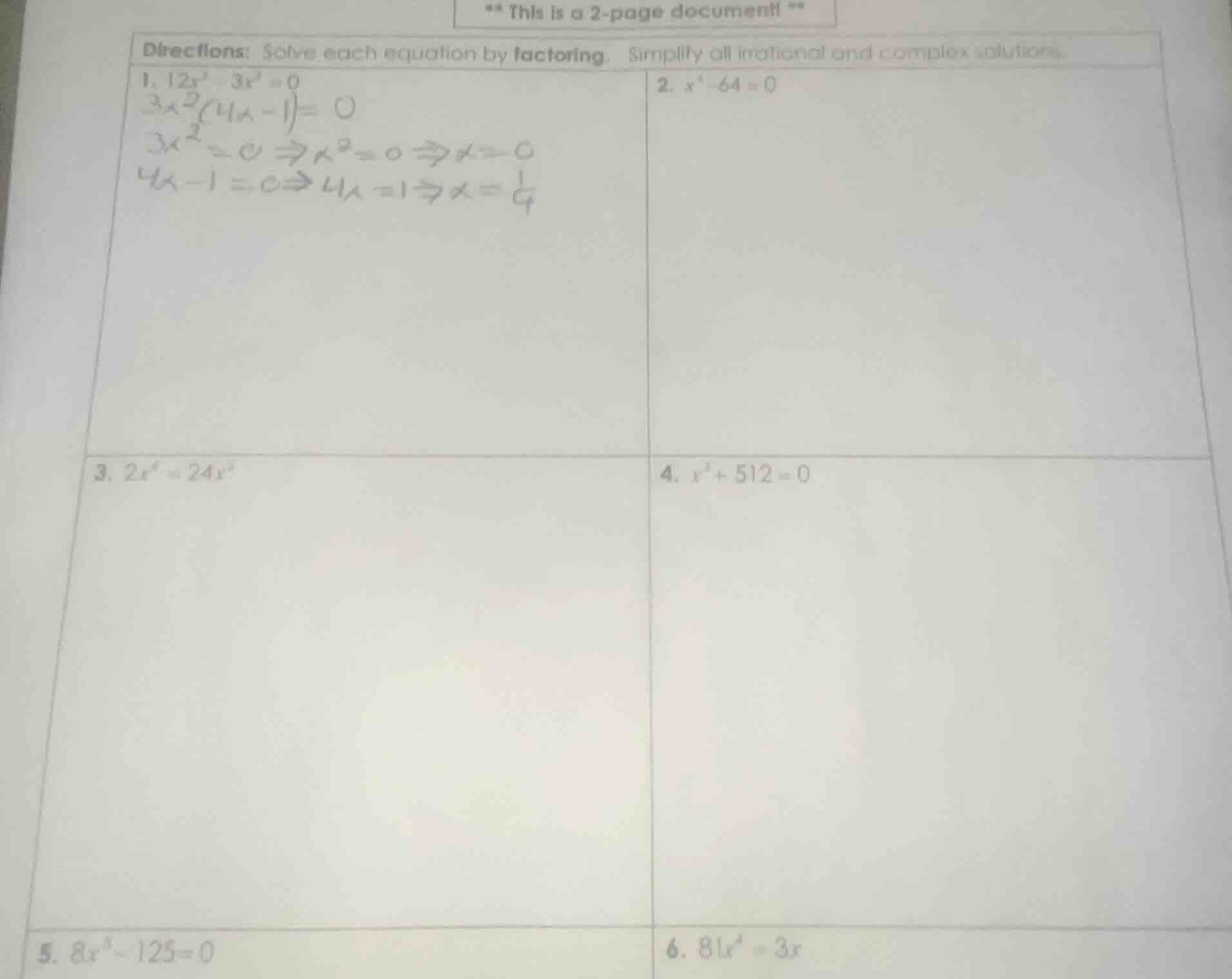 ** this is a 2-page document ** directions: solve each equation by fact…