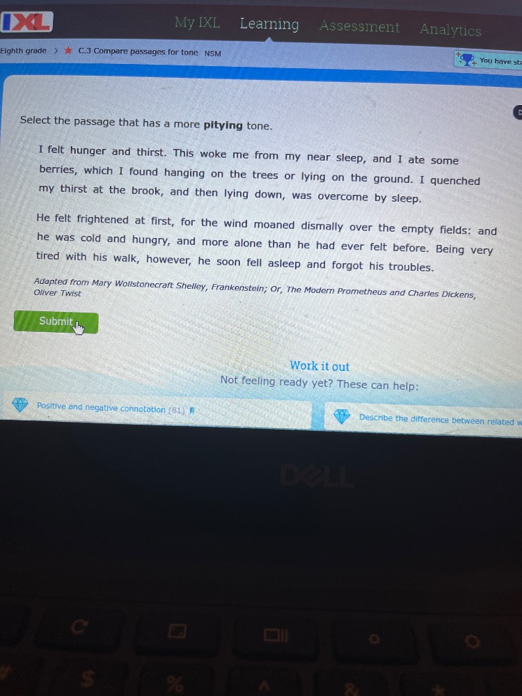 eighth grade > ★ c.3 compare passages for tone. nsm you have st select …