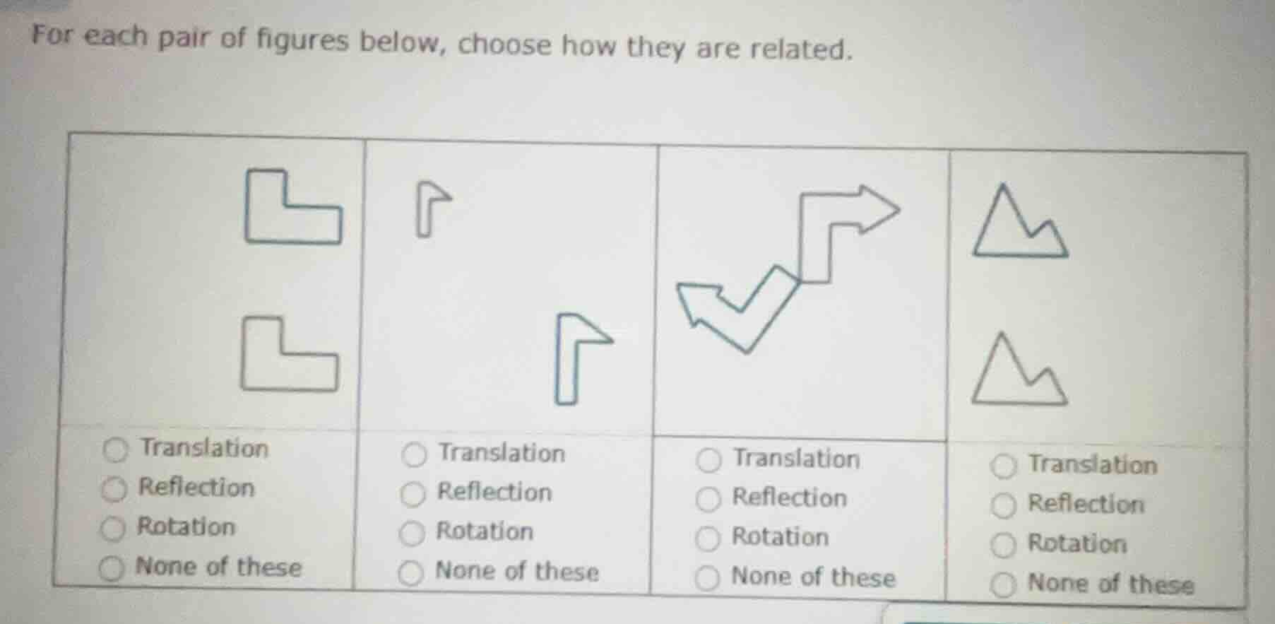 for each pair of figures below, choose how they are related. translatio…