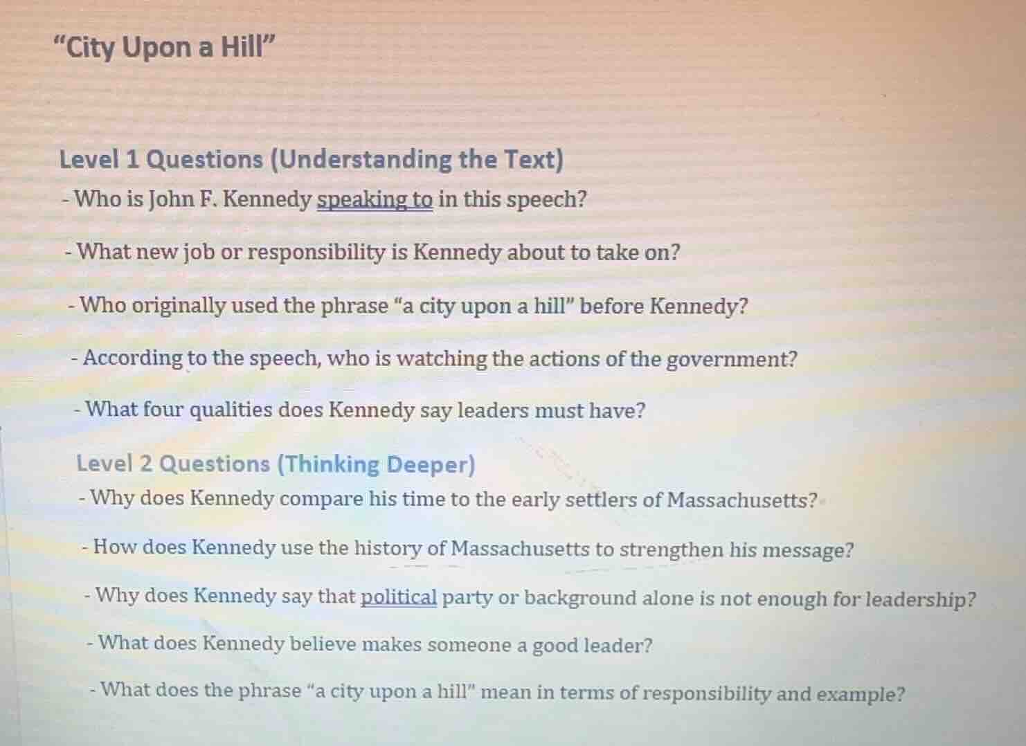 \city upon a hill\level 1 questions (understanding the text)- who is jo…