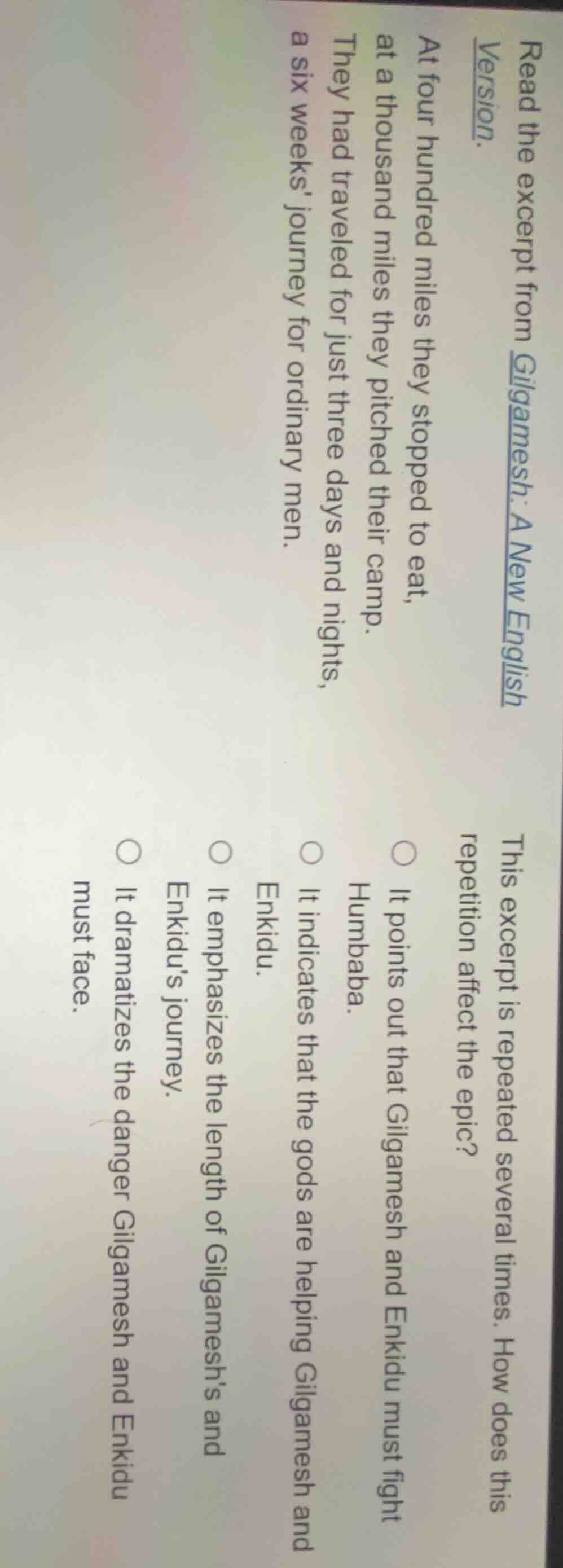 read the excerpt from gilgamesh: a new english version. at four hundred…