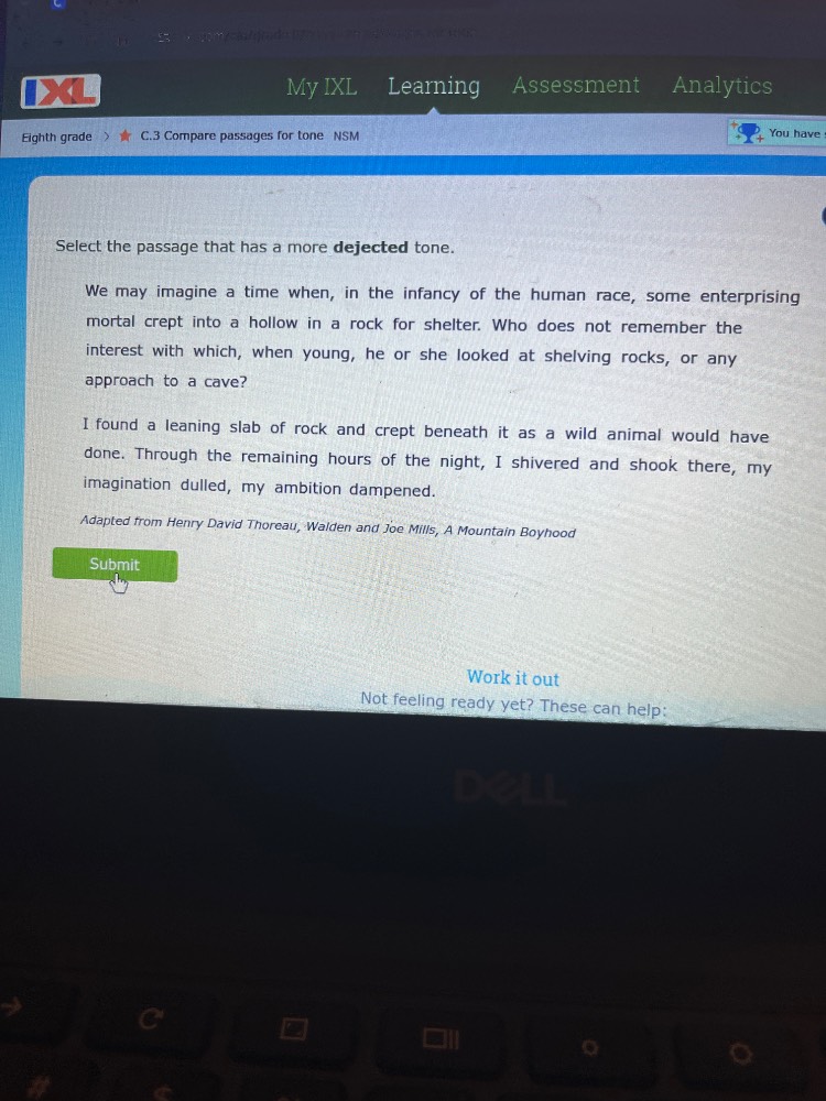 eighth grade ★ c.3 compare passages for tone nsm select the passage tha…