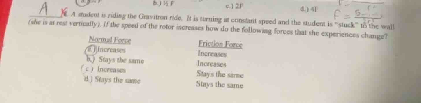 a student is riding the gravitron ride. it is turning at constant speed…
