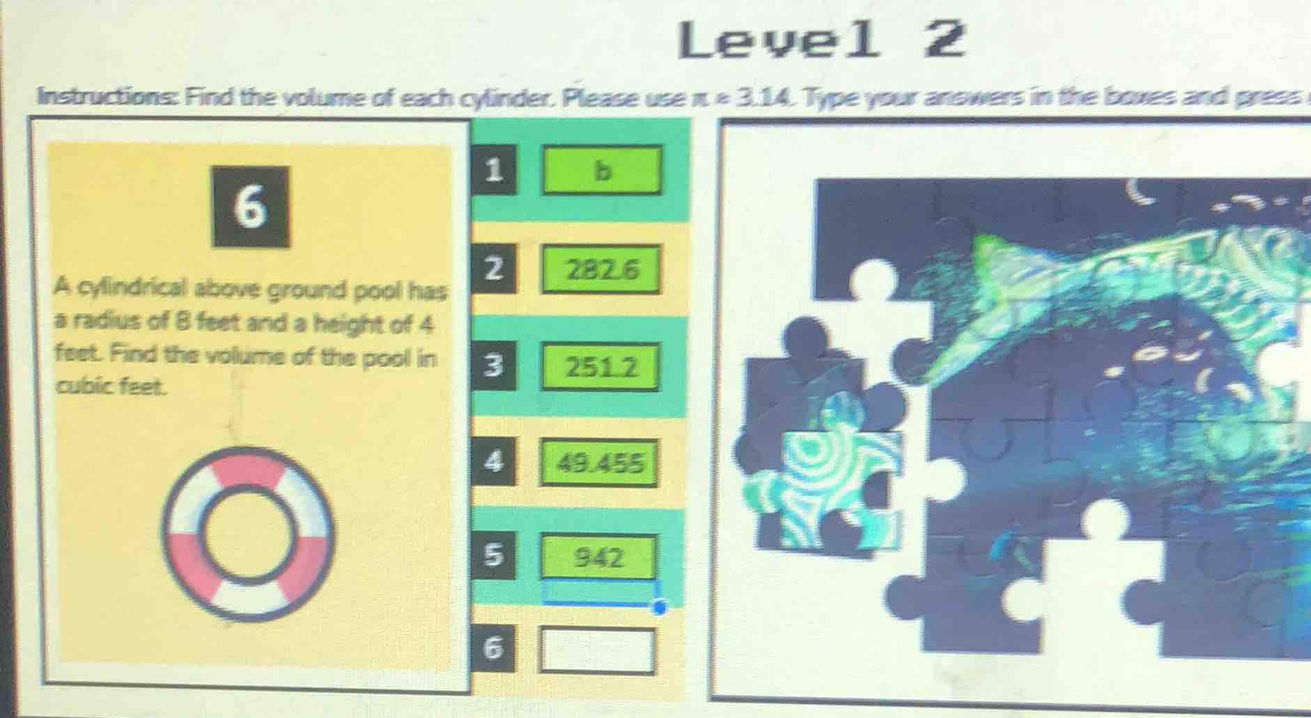 level 2 instructions: find the volume of each cylinder. please use $pi …