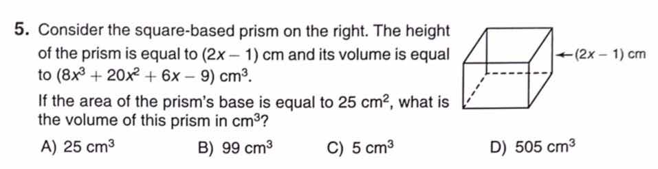 5. consider the square-based prism on the right. the height of the pris…