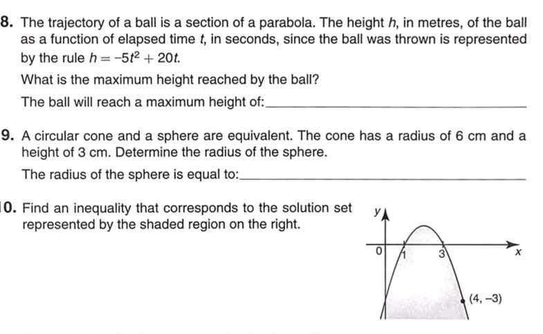 8. the trajectory of a ball is a section of a parabola. the height h, i…