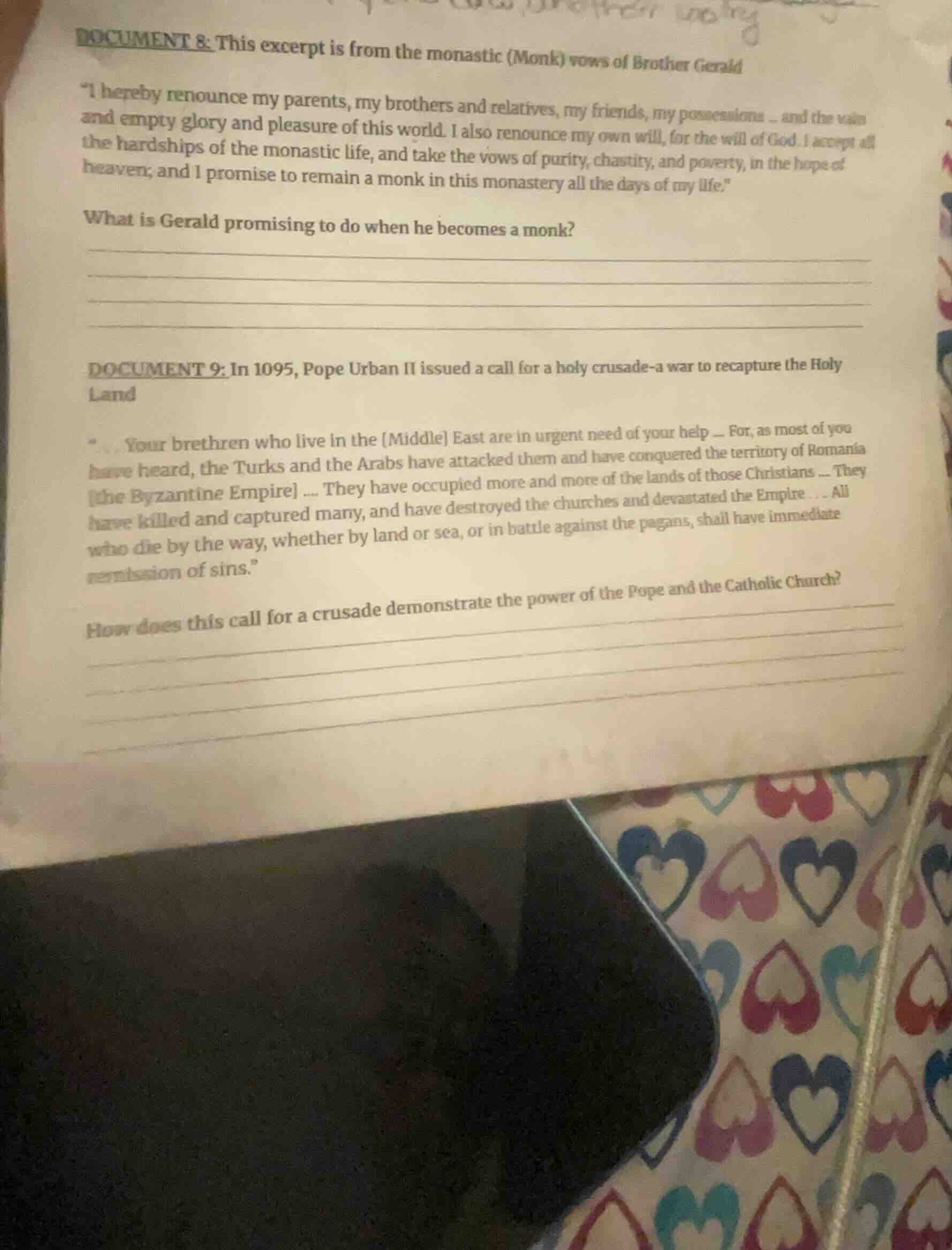 document 8: this excerpt is from the monastic (monk) vows of brother ge…