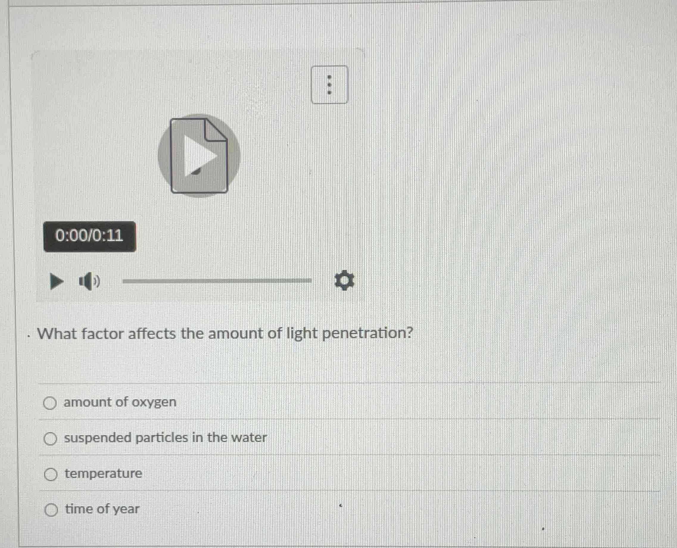 what factor affects the amount of light penetration?○ amount of oxygen○…