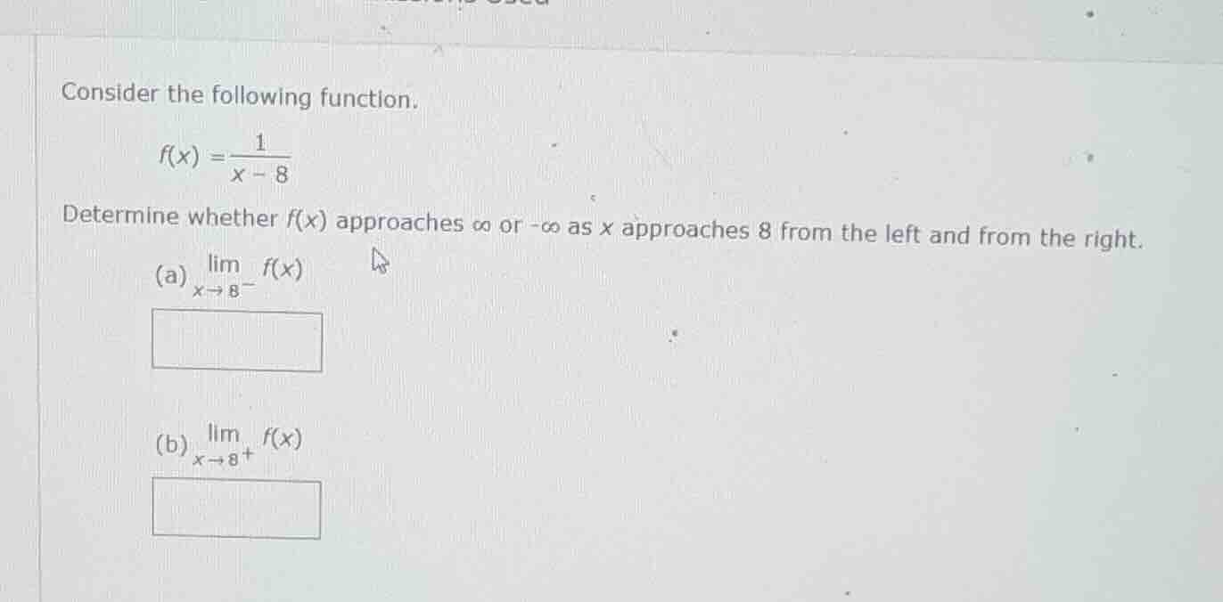 consider the following function. $f(x)=\\frac{1}{x-8}$ determine whethe…