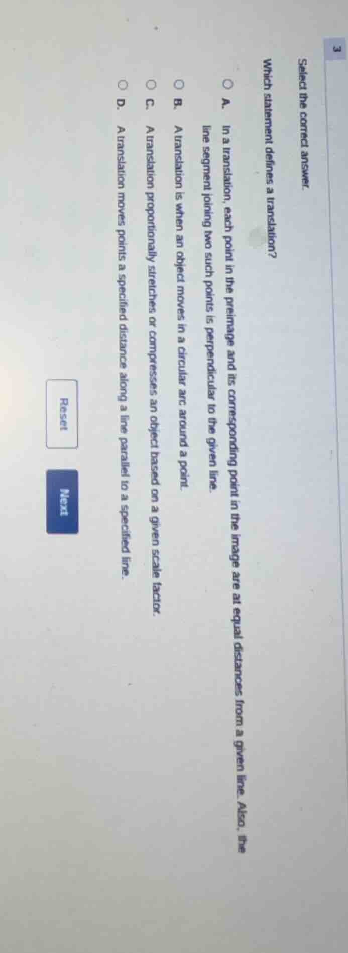 3 select the correct answer. which statement defines a translation? a. …