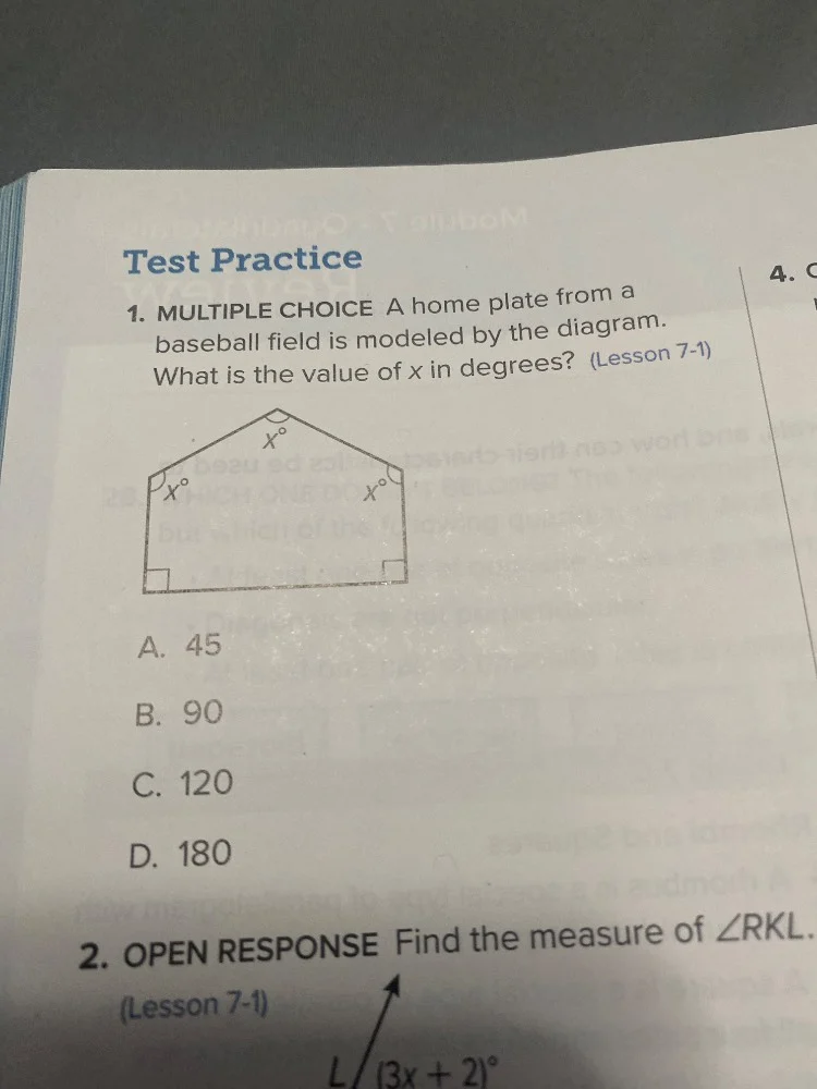test practice 1. multiple choice a home plate from a baseball field is …