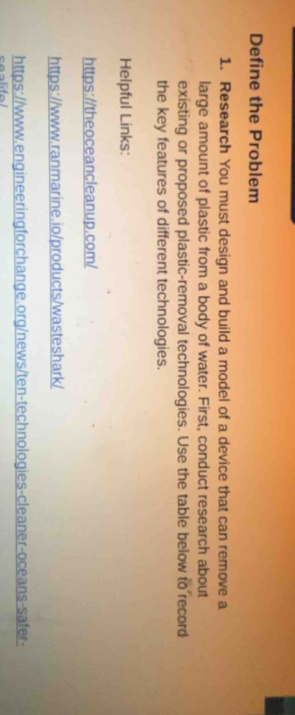 define the problem 1. research you must design and build a model of a d…