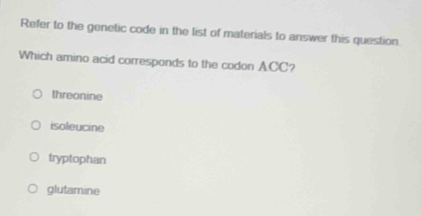 refer to the genetic code in the list of materials to answer this quest…