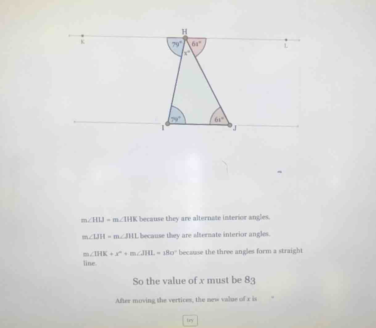 $mangle hlj = mangle ihk$ because they are alternate interior angles.$m…