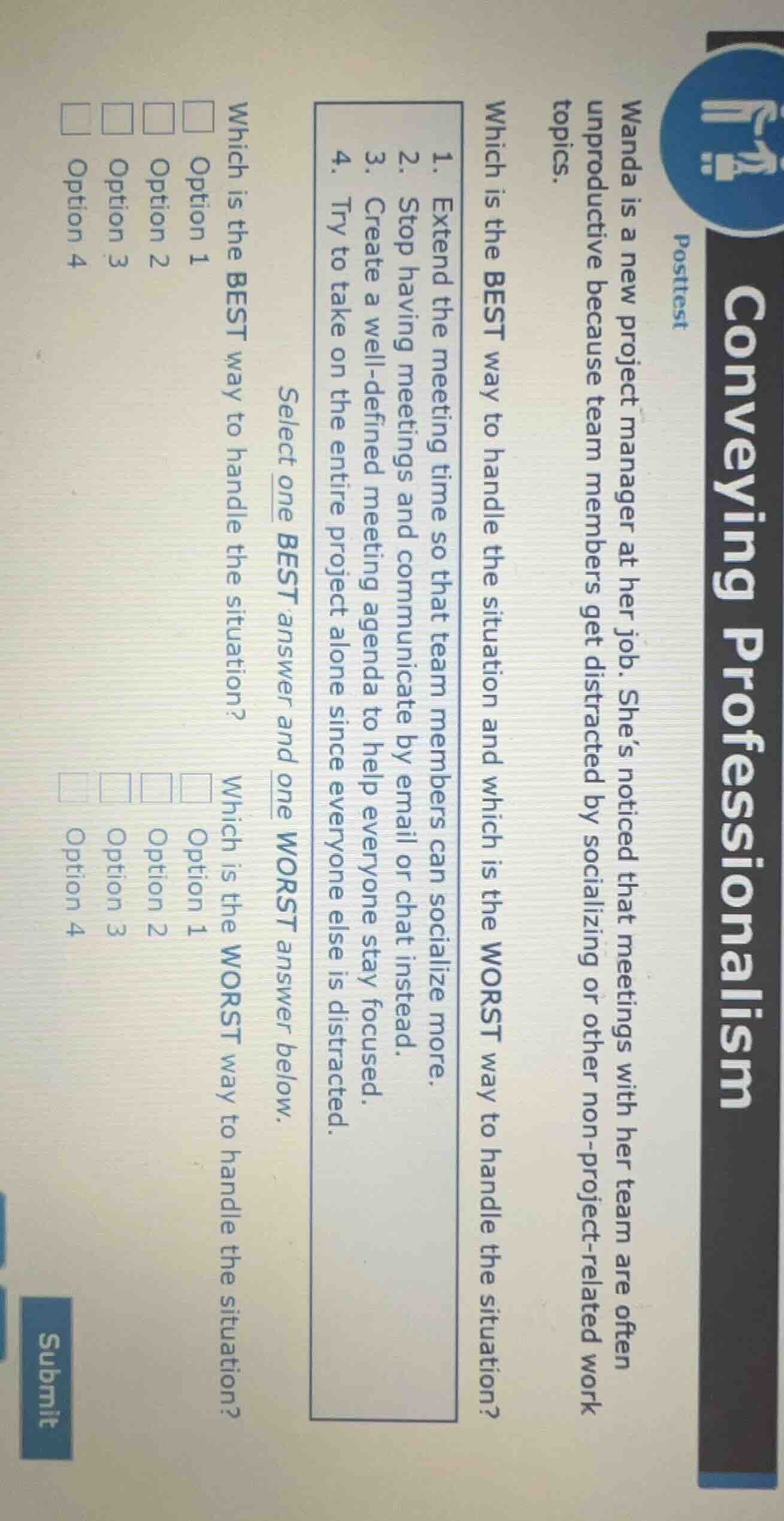 conveying professionalism posttest wanda is a new project manager at he…