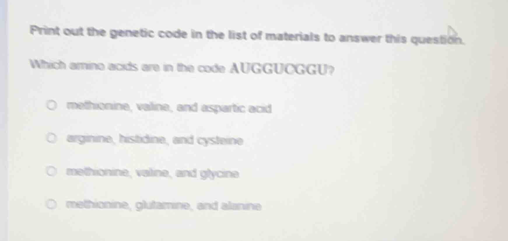 print out the genetic code in the list of materials to answer this ques…