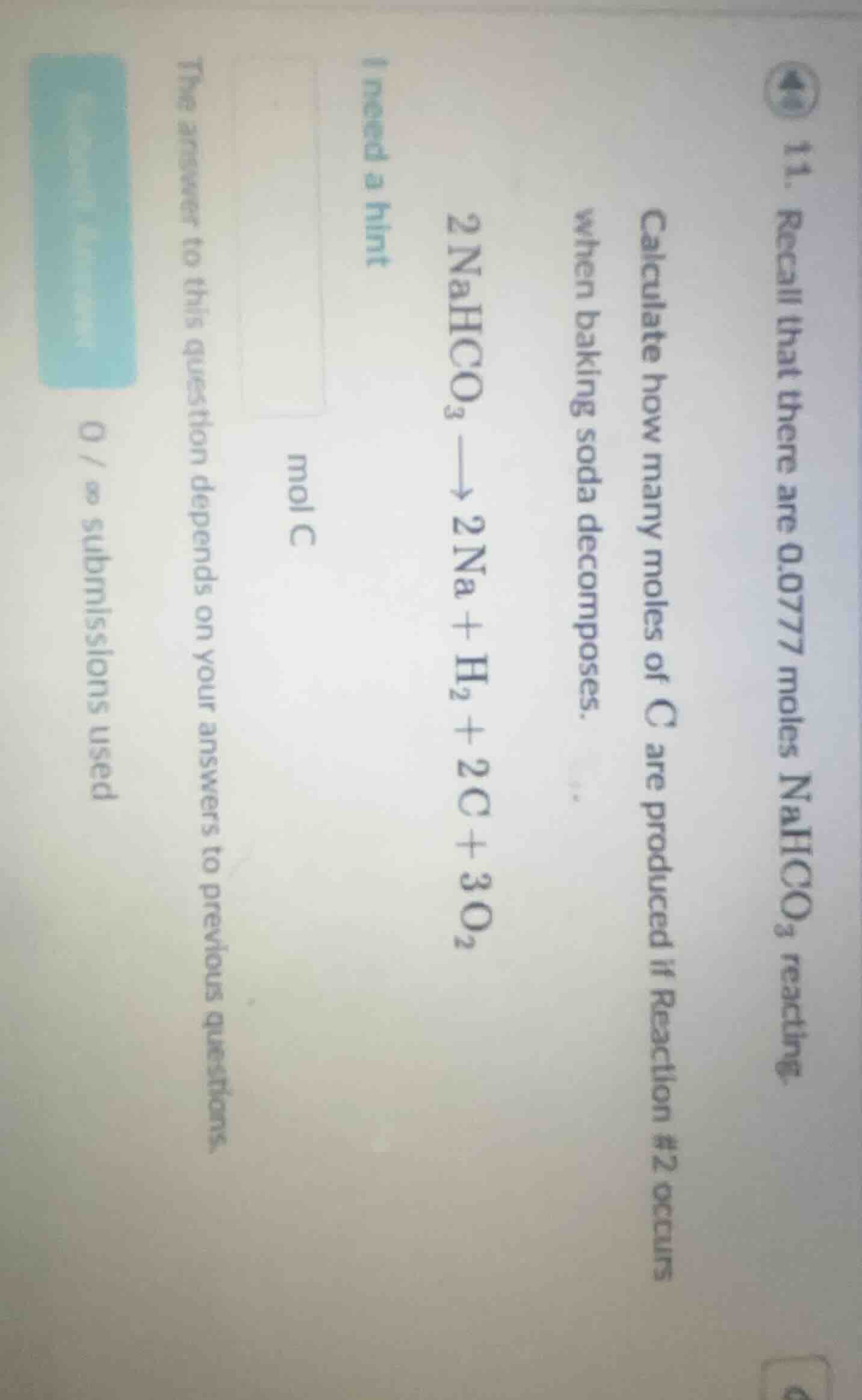 11. recall that there are 0.0777 moles $\text{nahco}_3$ reacting. calcu…