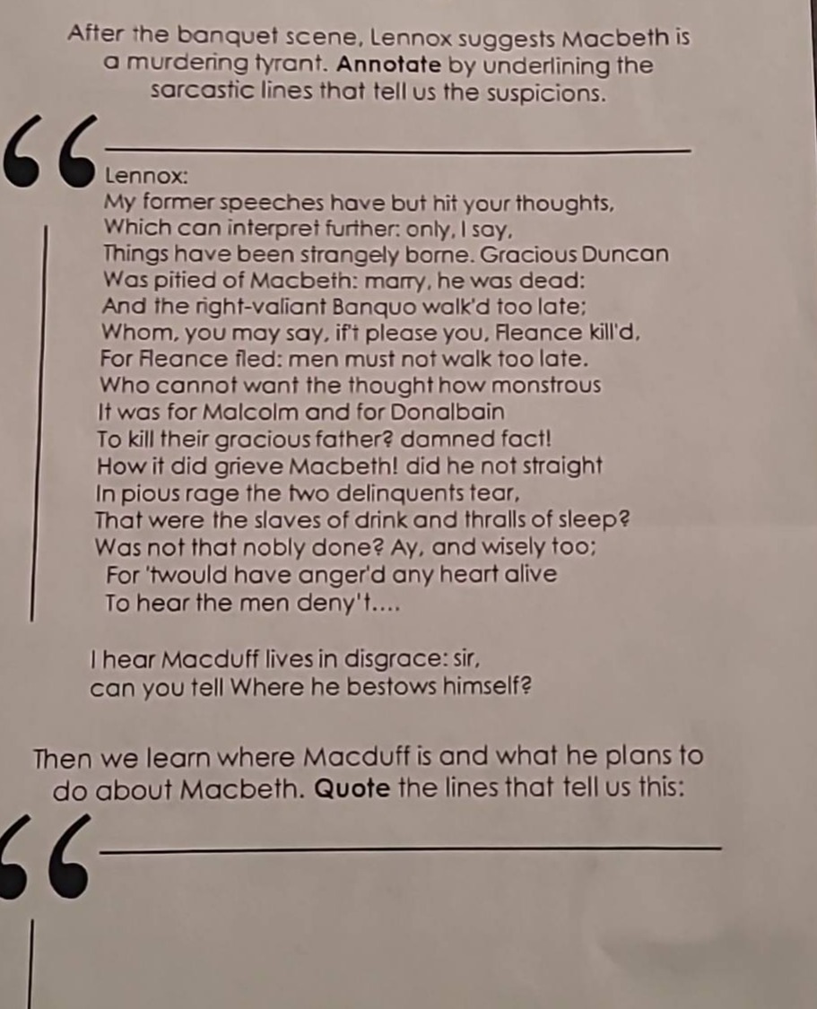 after the banquet scene, lennox suggests macbeth is a murdering tyrant.…