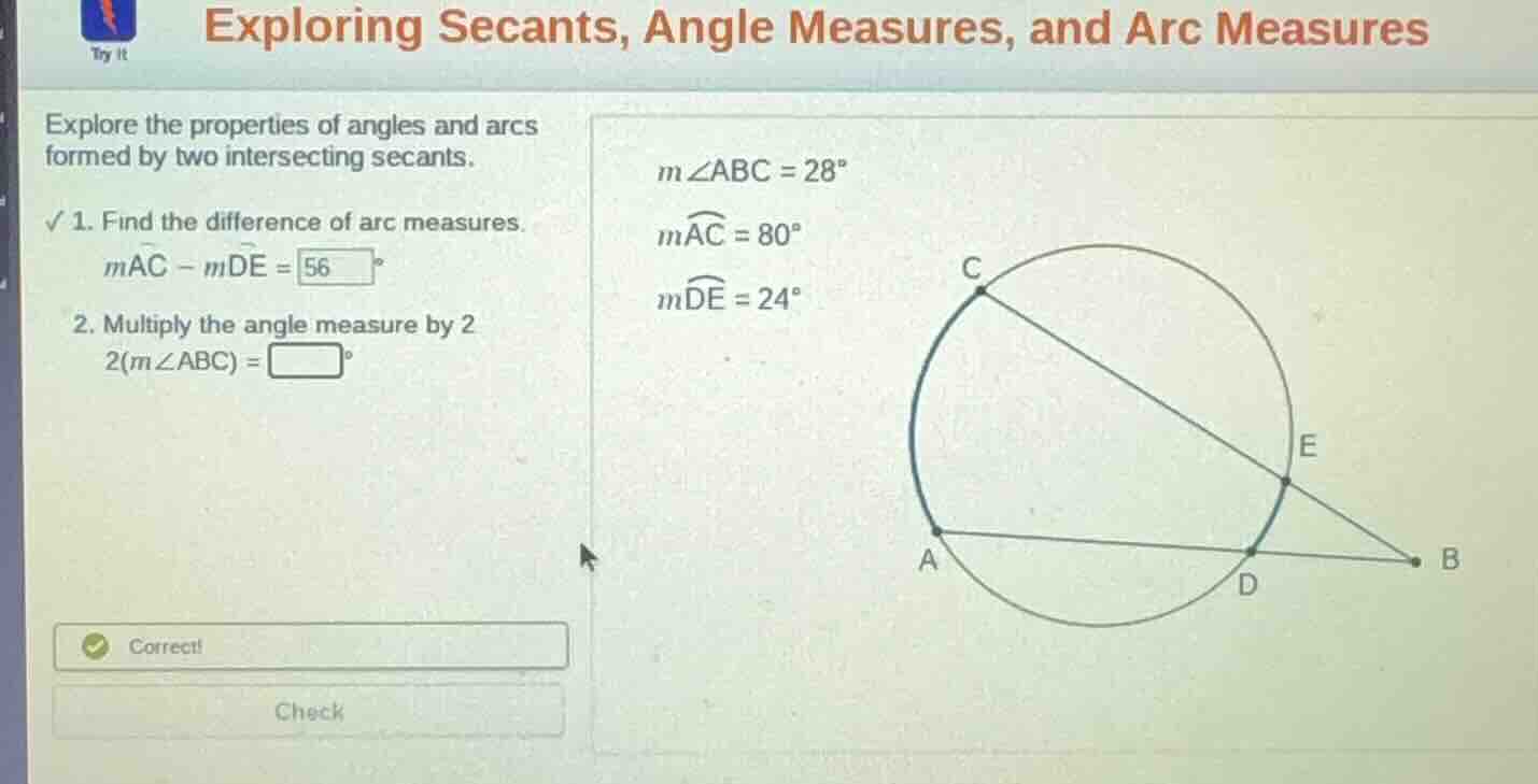exploring secants, angle measures, and arc measures explore the propert…