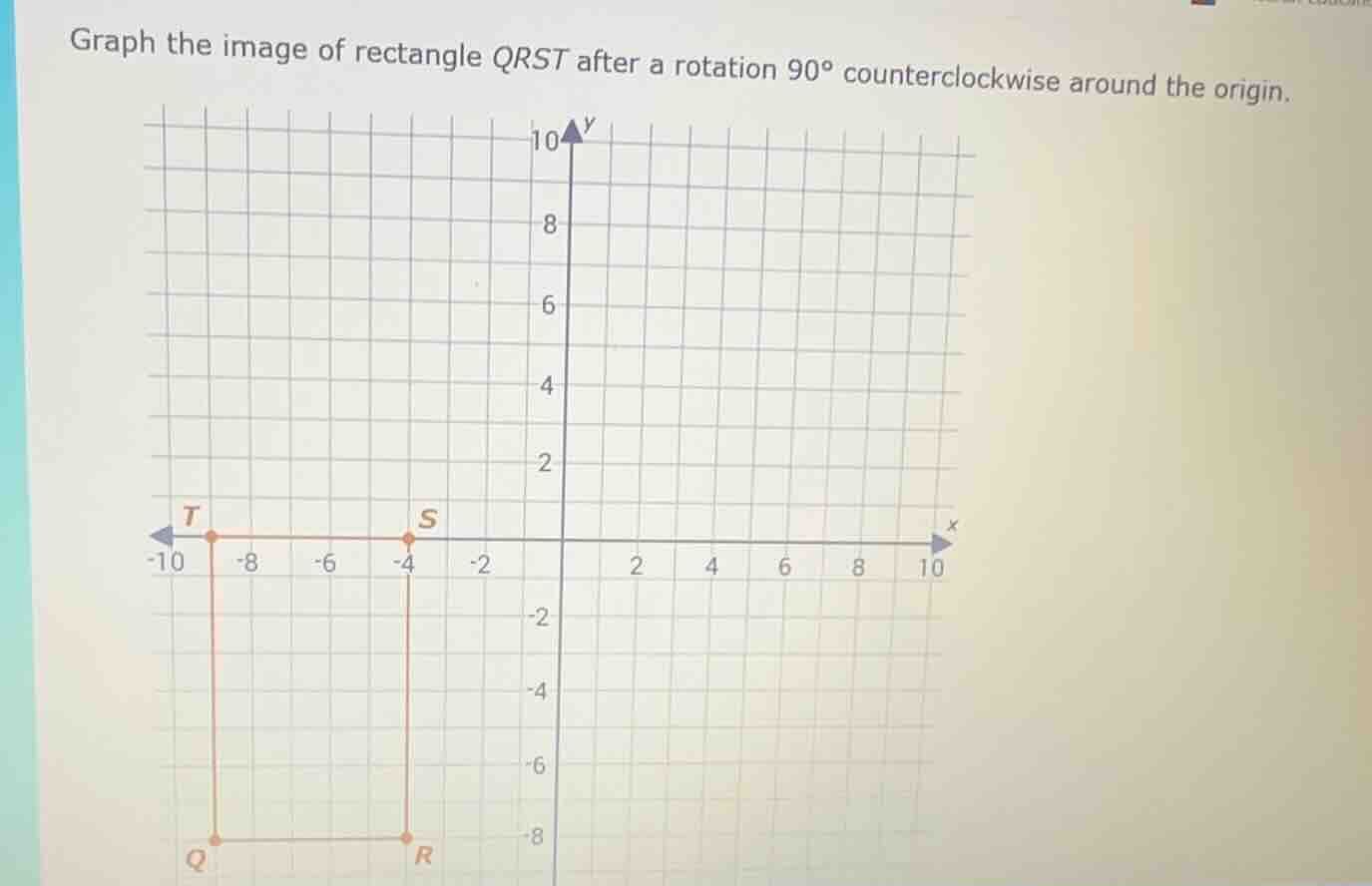 graph the image of rectangle qrst after a rotation 90° counterclockwise…