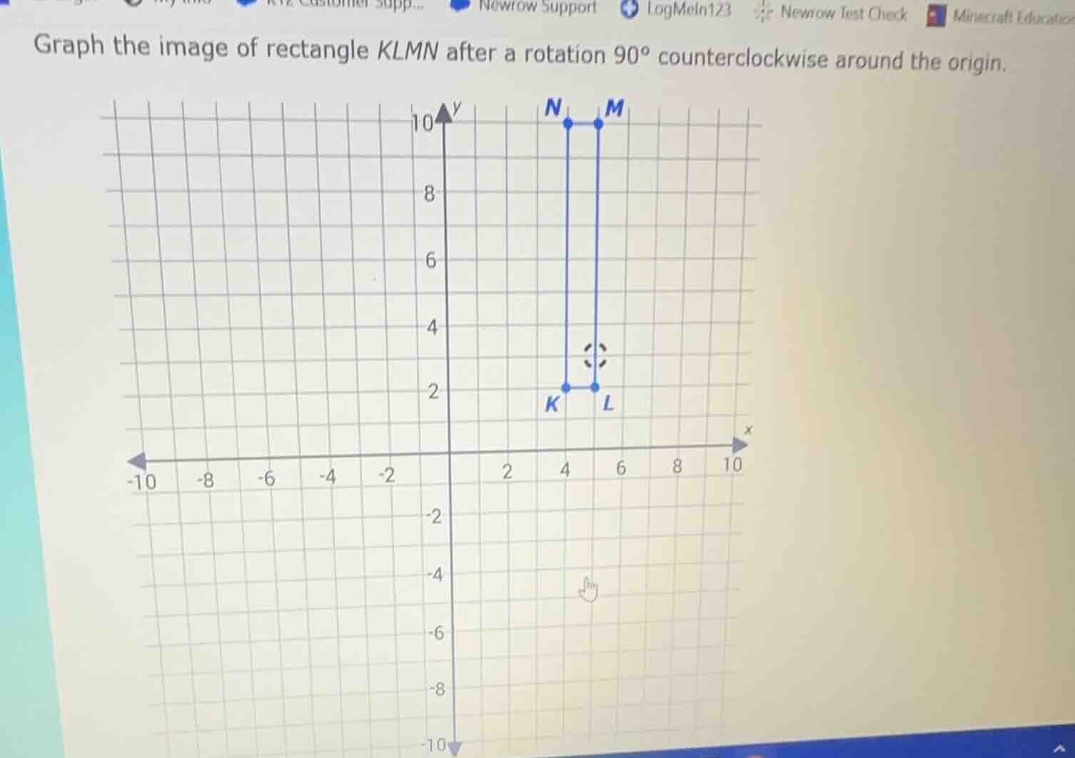 graph the image of rectangle klmn after a rotation $90^\\circ$ counterc…