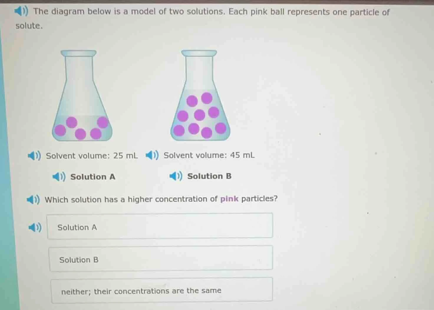 the diagram below is a model of two solutions. each pink ball represent…