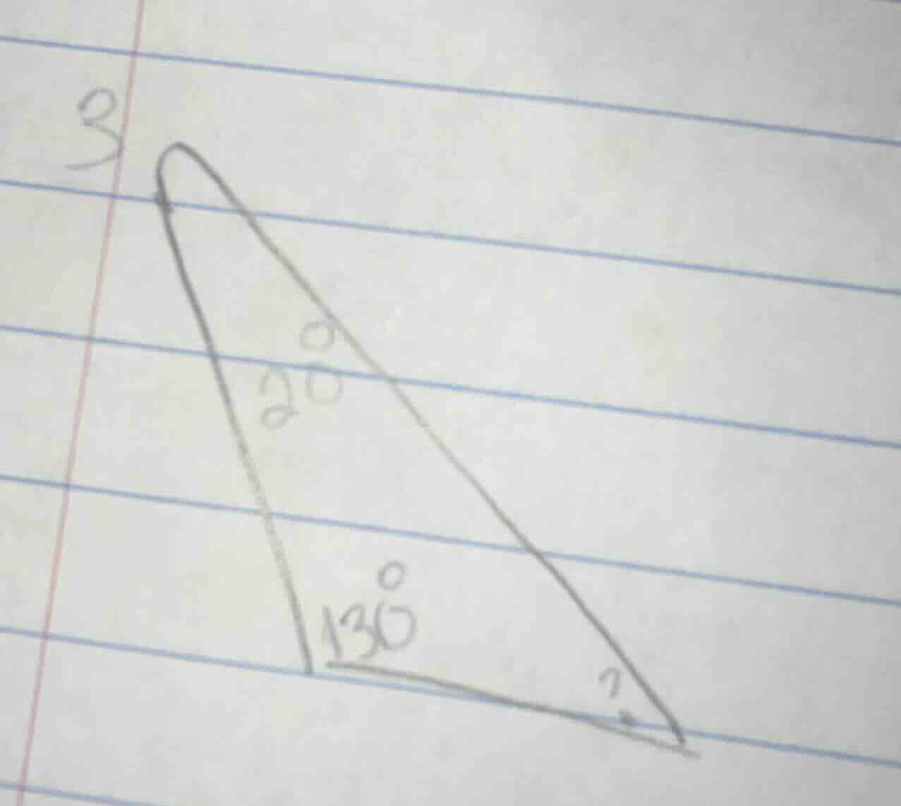 3 find the measure of the unknown angle (?) in the triangle, where two …