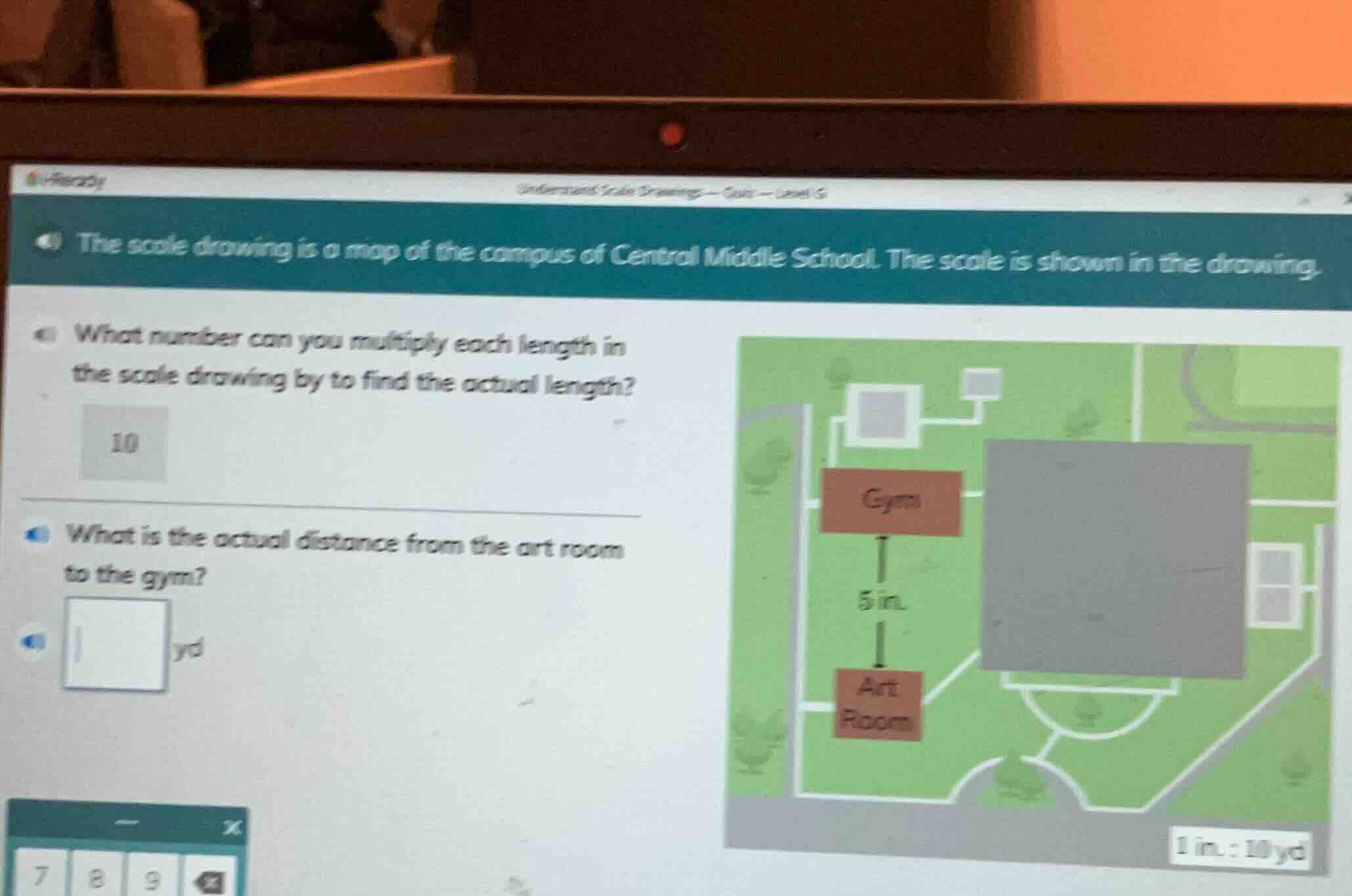 understand scale drawings — quiz — level g the scale drawing is a map o…