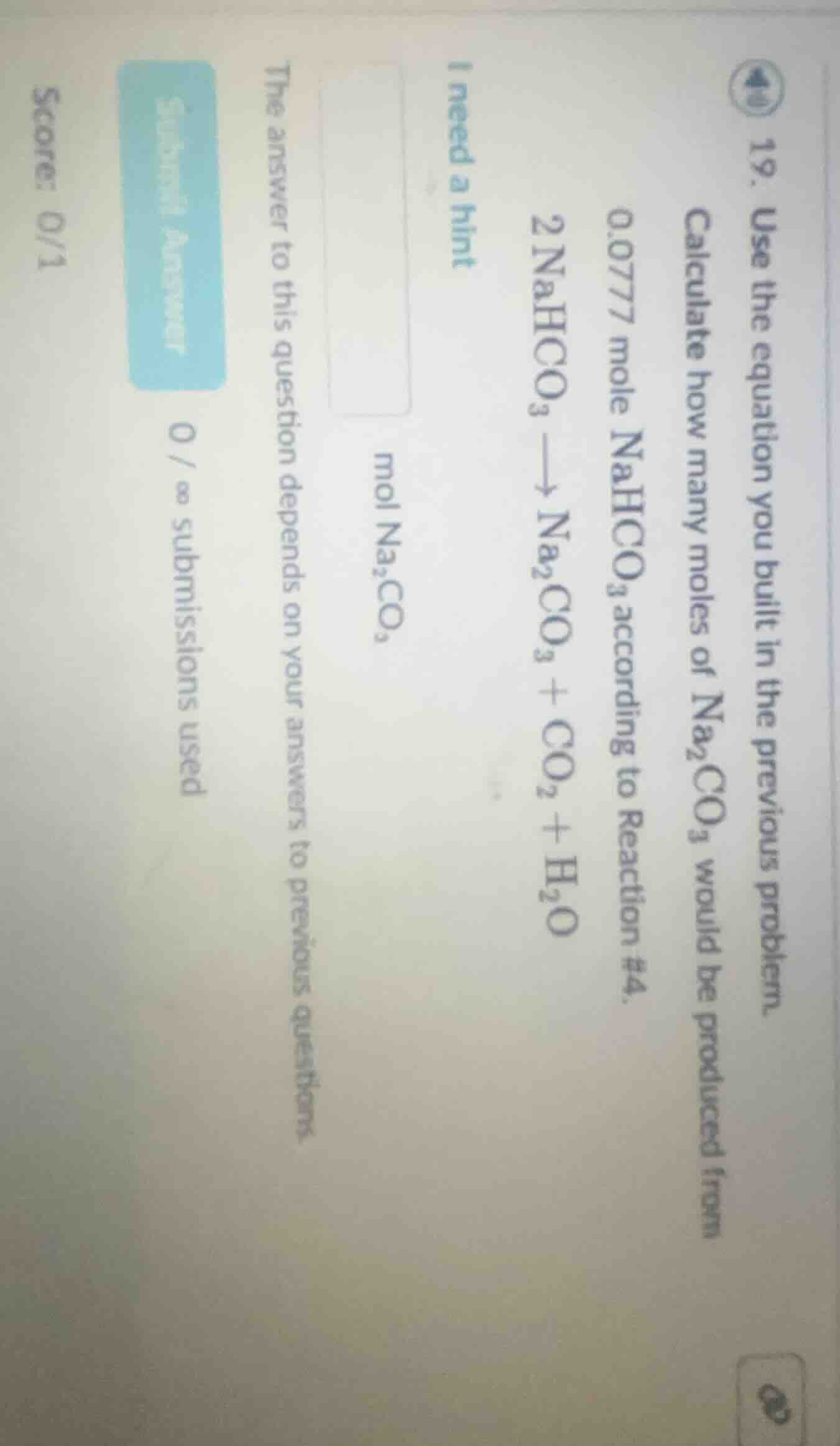 19. use the equation you built in the previous problem. calculate how m…