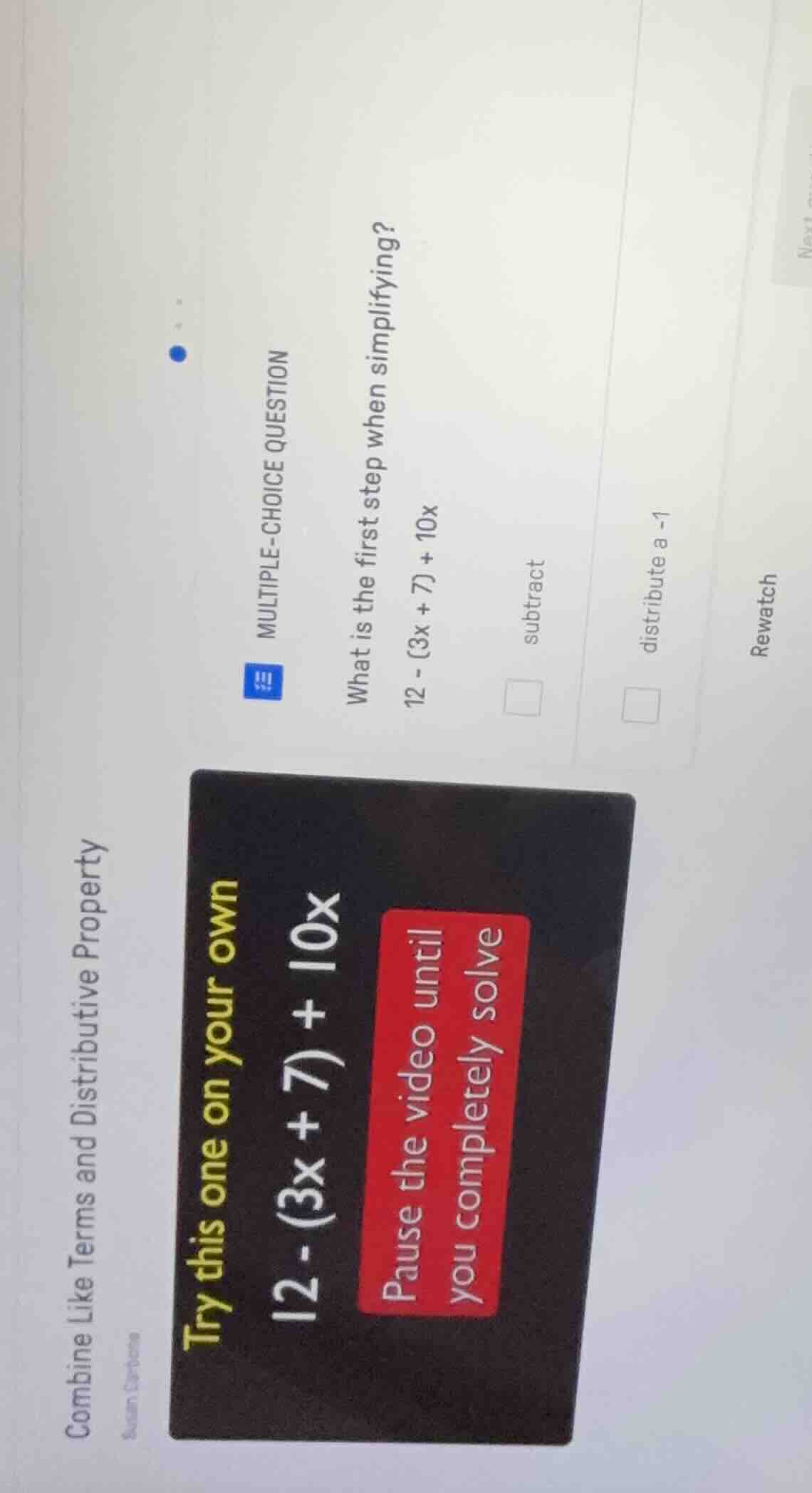 combine like terms and distributive property susan carbone try this one…