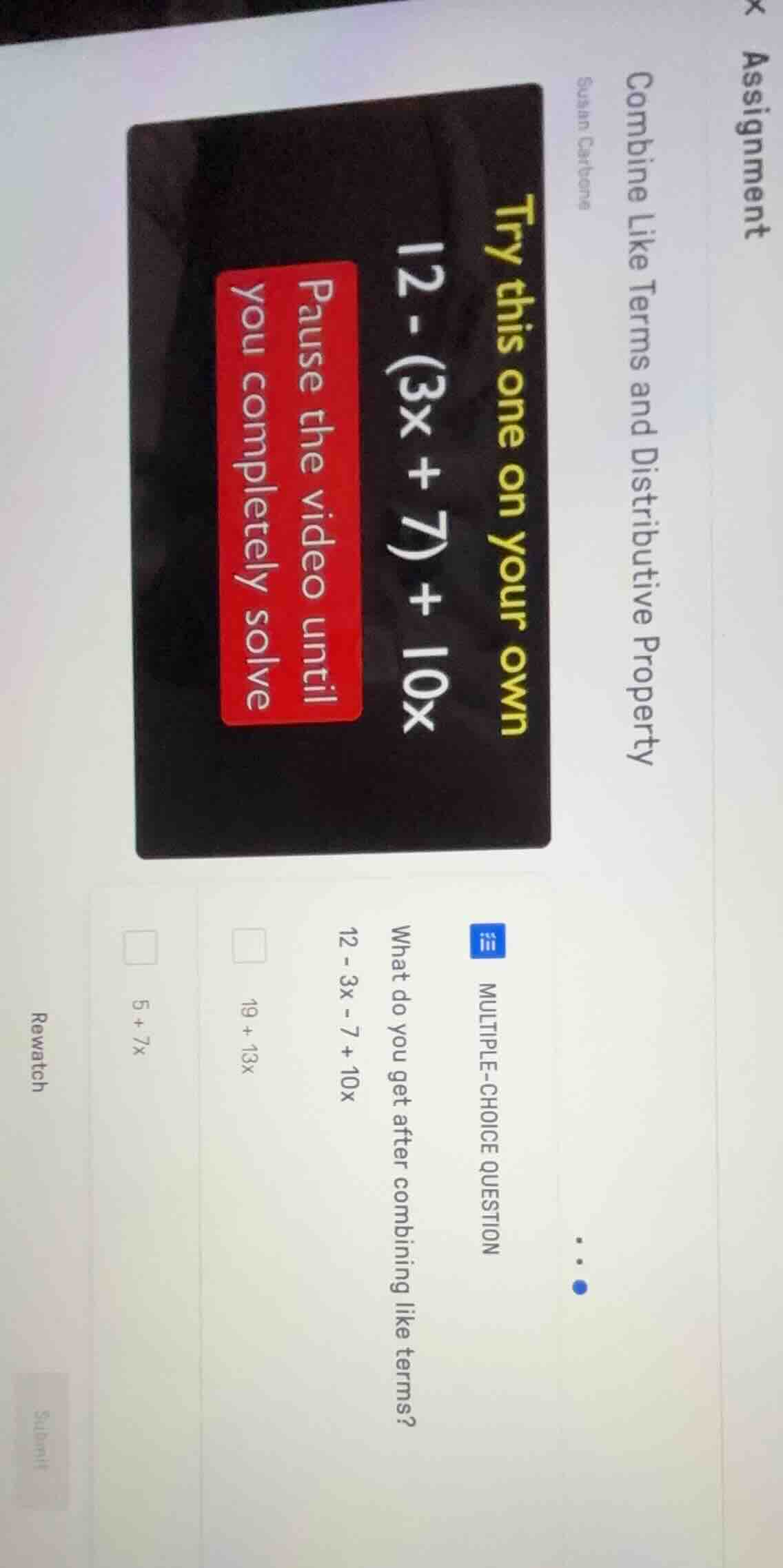 assignment combine like terms and distributive property susan carbone t…