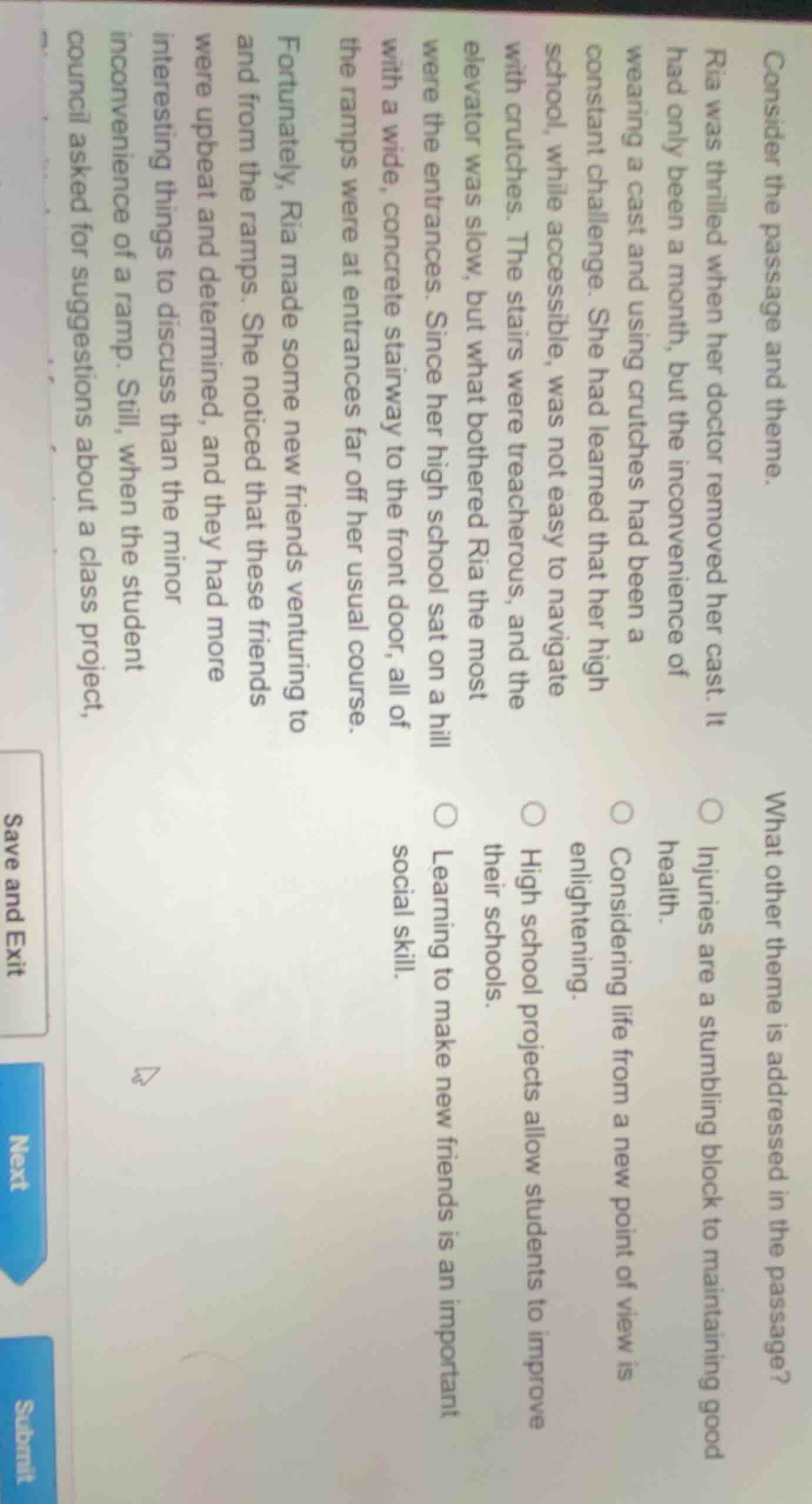 consider the passage and theme. ria was thrilled when her doctor remove…