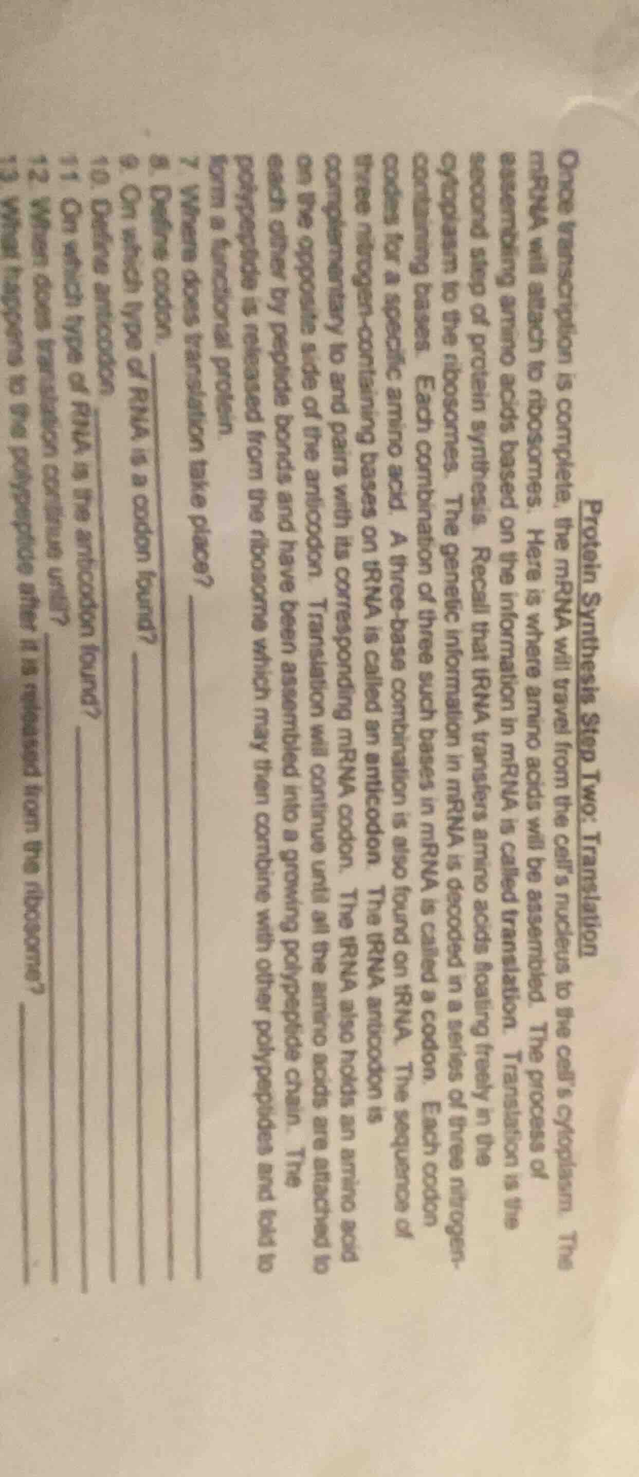 protein synthesis step two: translation once transcription is complete,…