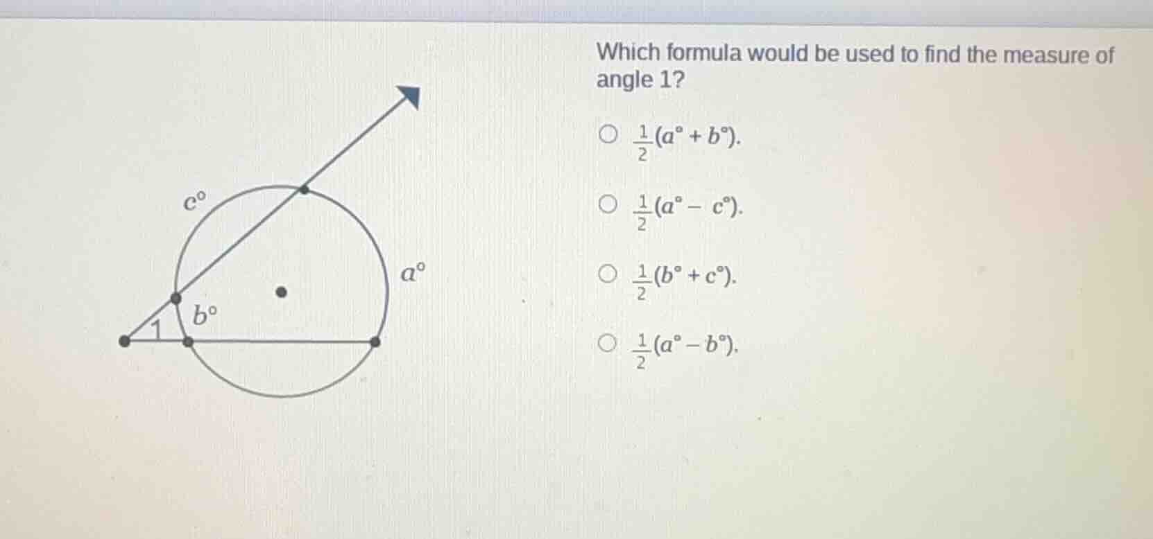 which formula would be used to find the measure of angle 1? $\frac{1}{2…