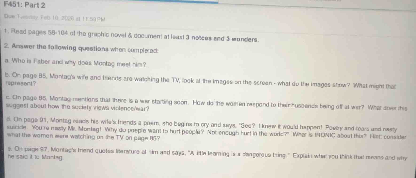 f451: part 2 due tuesday, feb 10, 2026 at 11:59 pm 1. read pages 58-104…