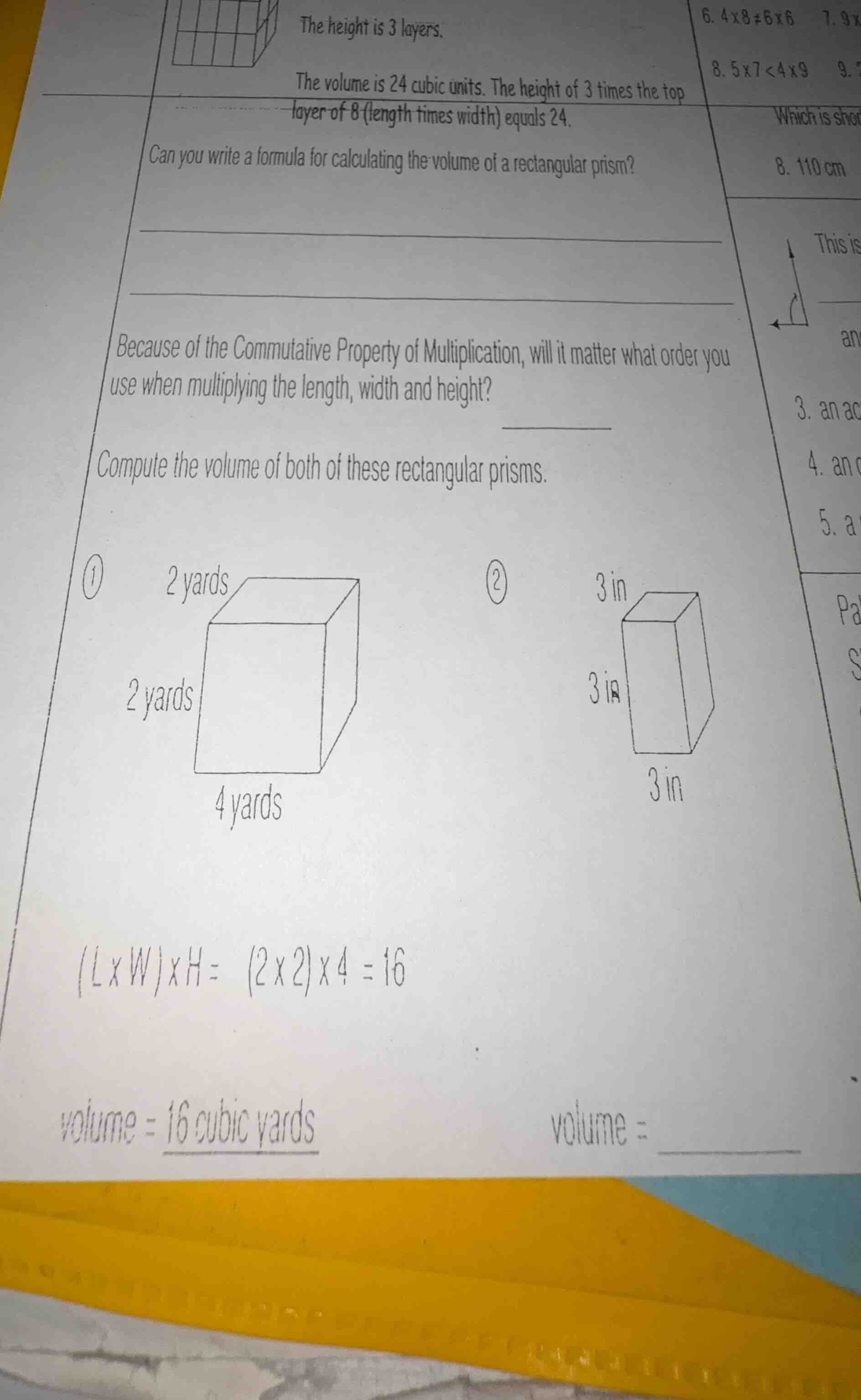 the height is 3 layers.the volume is 24 cubic units. the height of 3 ti…
