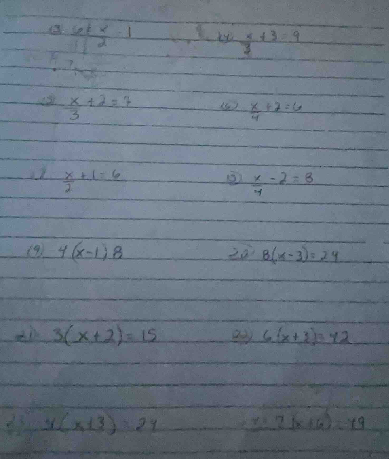 (3) $\frac{x}{2}+1$(4) $\frac{x}{3}+3=9$(5) $\frac{x}{3}+2=7$(6) $\frac…