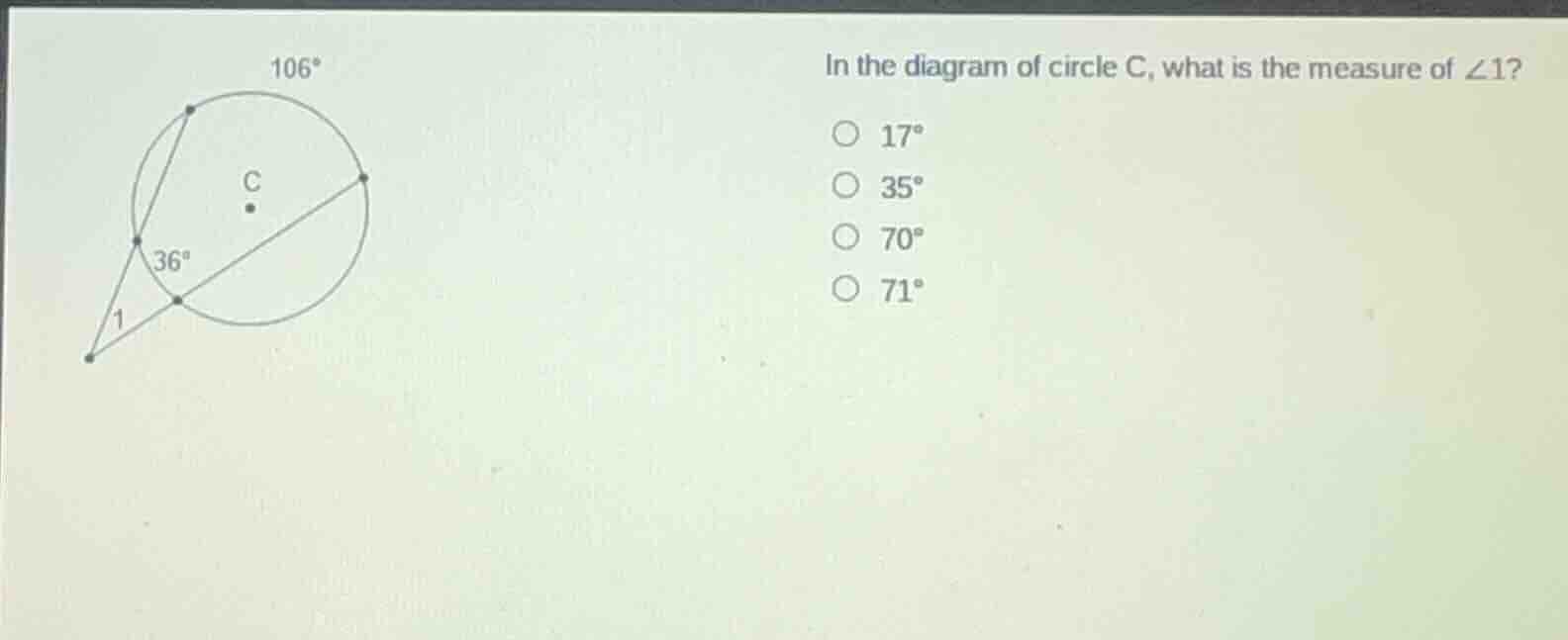 in the diagram of circle c, what is the measure of $angle1$?$\bigcirc$ …