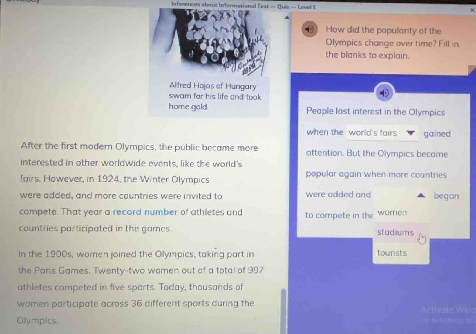 inferences about informational text — quiz — level e alfred hajos of hu…